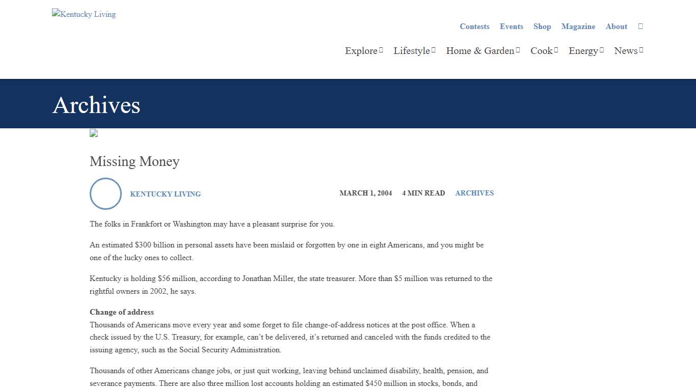 Missing Money - Kentucky Living